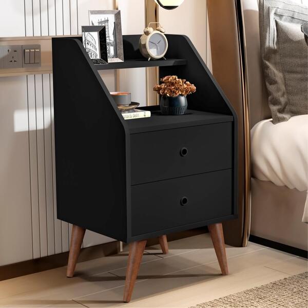 Mesa De Cabeceira 2 Gavetas Retrô Gouda Preto