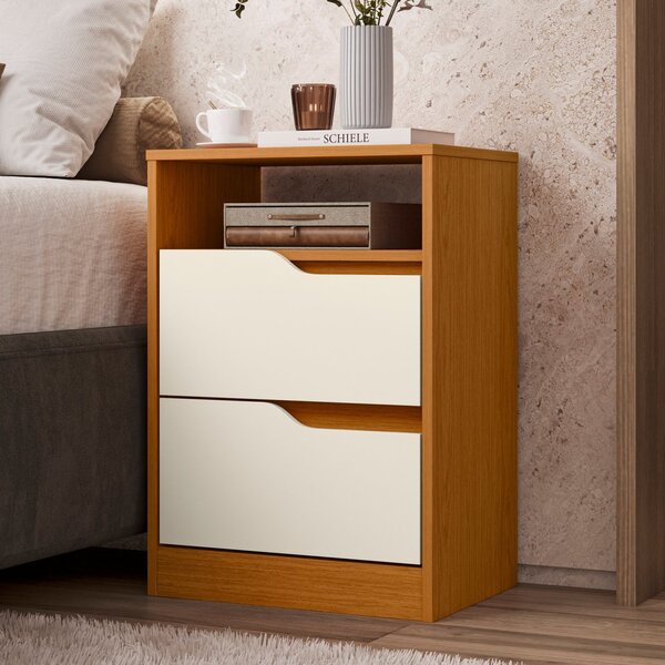 Mesa De Cabeceira 2 Gavetas Sem Pés Doble Cinamomo / Off White