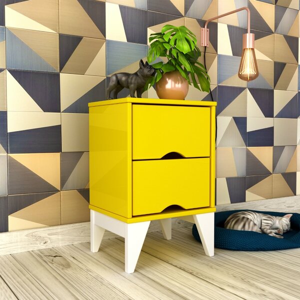 Mesa de Cabeceira 2 Gavetas Twister - Tcil - Amarelo / Branco