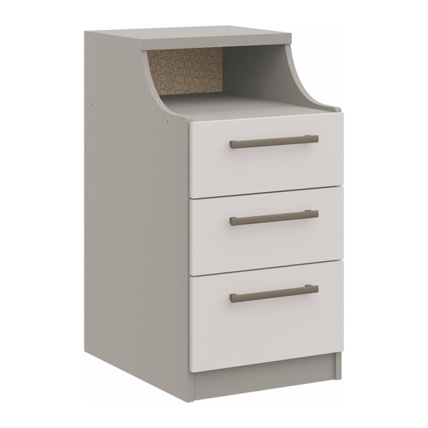 Mesa De Cabeceira 3 Gavetas 1 Nicho Elegance  Níquel/blanc