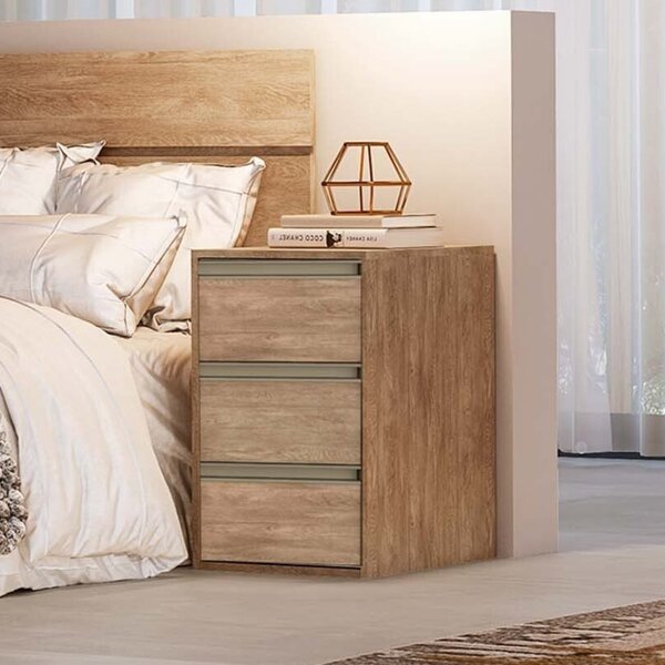 Mesa De Cabeceira 3 Gavetas Belmax Carvalho