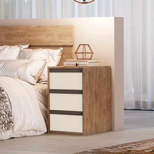 Mesa De Cabeceira 3 Gavetas Belmax Carvalho/off White