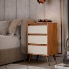 Mesa De Cabeceira 3 Gavetas Com Pés Palito Woon Freijó/off Wh