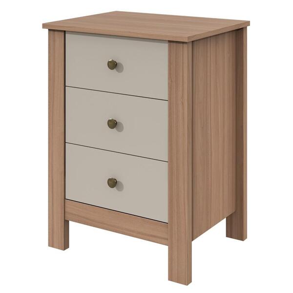 Mesa De Cabeceira 3 Gavetas Grandi M10 Carvalho Naturale/off