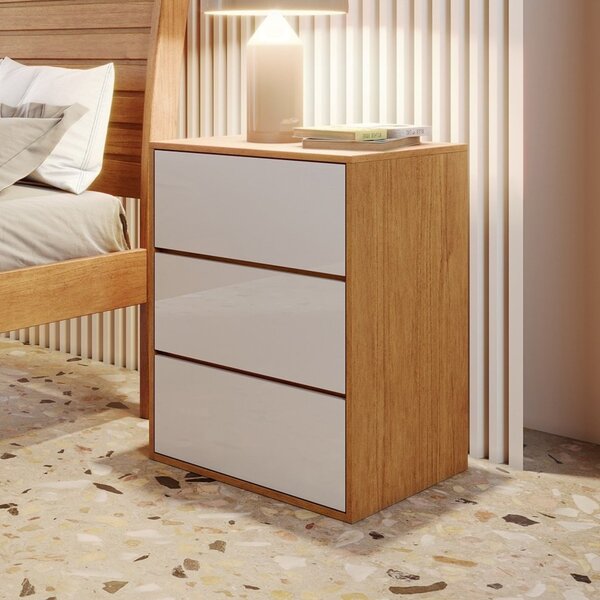 Mesa De Cabeceira 3 Gavetas Grécia  Nature/off White