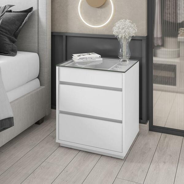 Mesa De Cabeceira 3 Gavetas Porta Itens Serena Branco