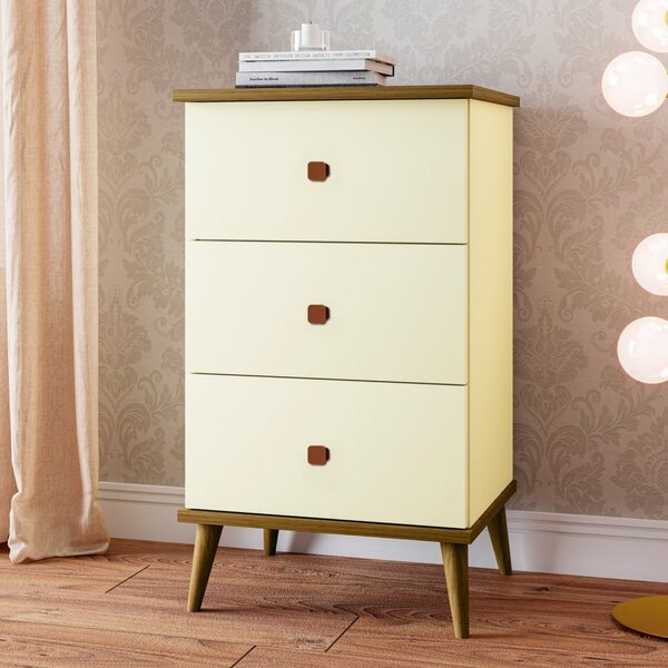 Mesa De Cabeceira 3 Gavetas Ravi Perola/freijó