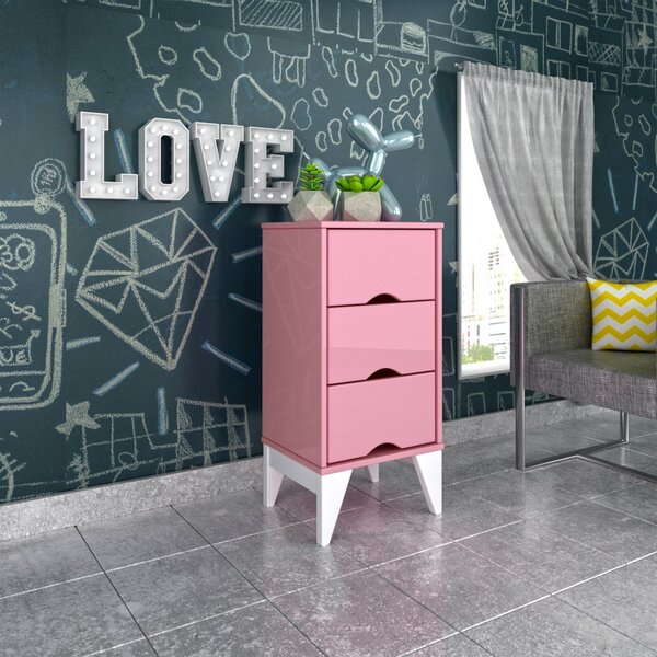 Mesa de Cabeceira 3 Gavetas Twister - Tcil - Quartzo Rosa / B