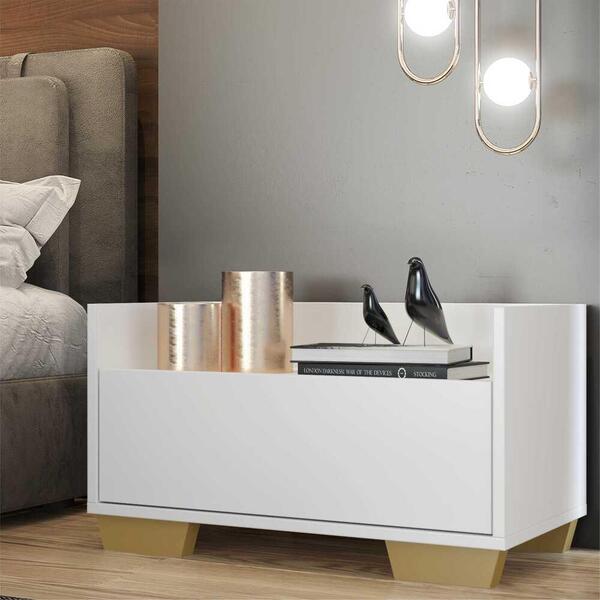 Mesa De Cabeceira 60 Cm C/ Pés Quadrados Multimóveis Branca/n