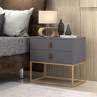 Mesa De Cabeceira 60cm Unic Pés De Ferro Dourado Puxadores De