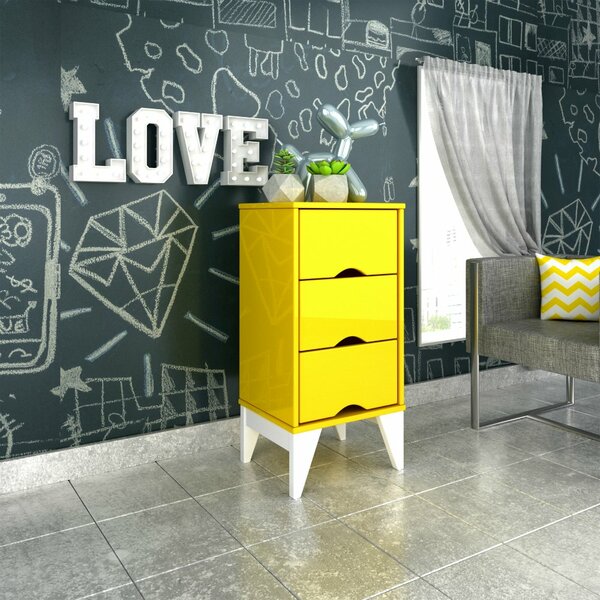 Mesa De Cabeceira  03 Gavetas Twister Tililin Móveis Amarelo