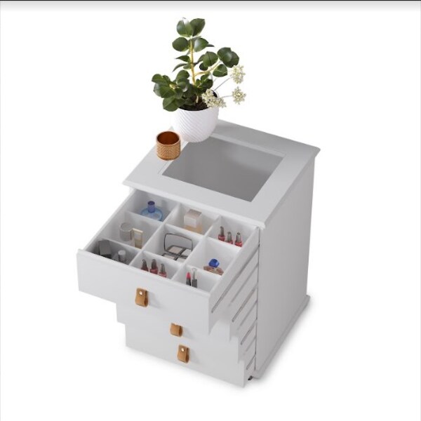 Mesa De Cabeceira Porta Joias Com Tampo De Vidro Rossi Branco