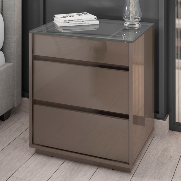 Mesa De Cabeceira Ana Com Tampo Em Vidro Cinza