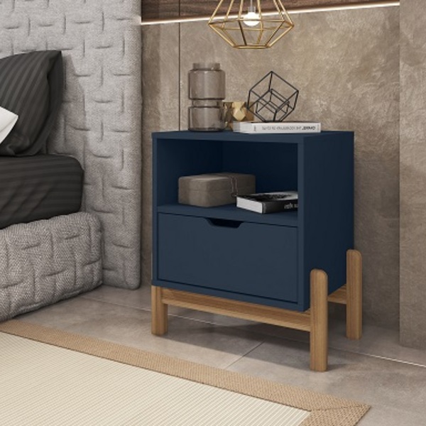 Mesa De Cabeceira Antares Azul Cobalto - Casa D Móveis