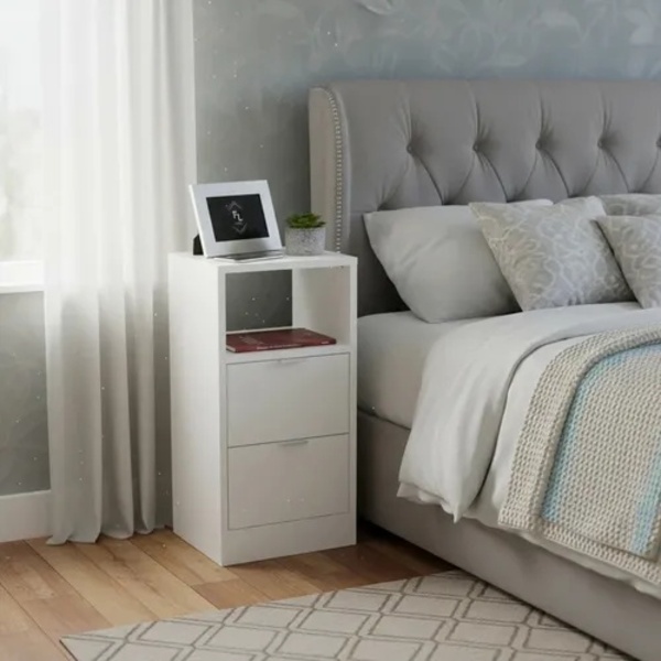 Mesa De Cabeceira Branca 30cm Com 2 Gavetas E 1 Nicho Para Qu