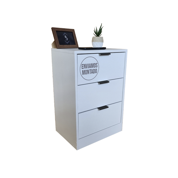 Mesa de Cabeceira Branca 50cm com 3 Gavetas Para Quarto Escri