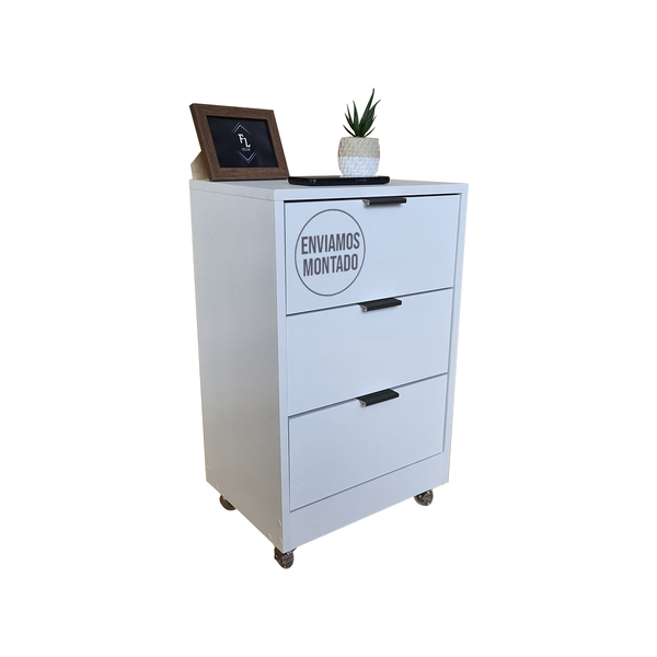 Mesa de Cabeceira Branca 50cm com 3 Gavetas Para Quarto Escri