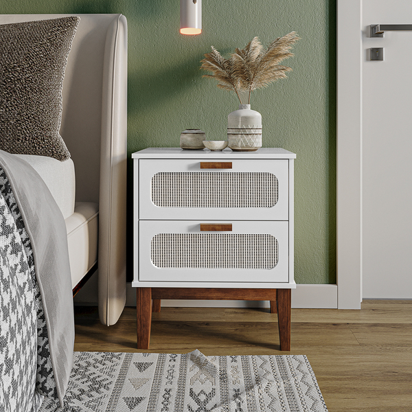 Mesa De Cabeceira Branco Para Quarto Estilo Moderno C/ Telinh