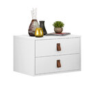 Mesa De Cabeceira Branco Suspensa Unic 45cm Puxador Em Couro