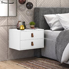 Mesa De Cabeceira Branco Suspensa Unic 45cm Puxador Em Couro