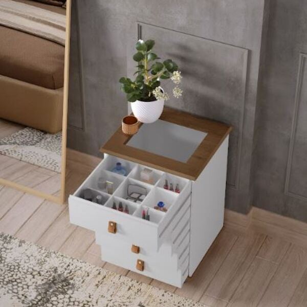 Mesa De Cabeceira C/ Divisória Tampo De Vidro Rossi Br/am