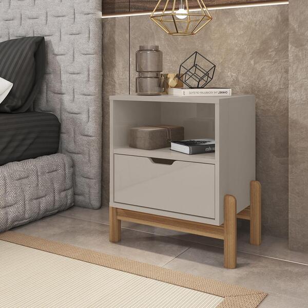 Mesa De Cabeceira C/ Nicho E Gaveteiro Porta Itens Aurora Off