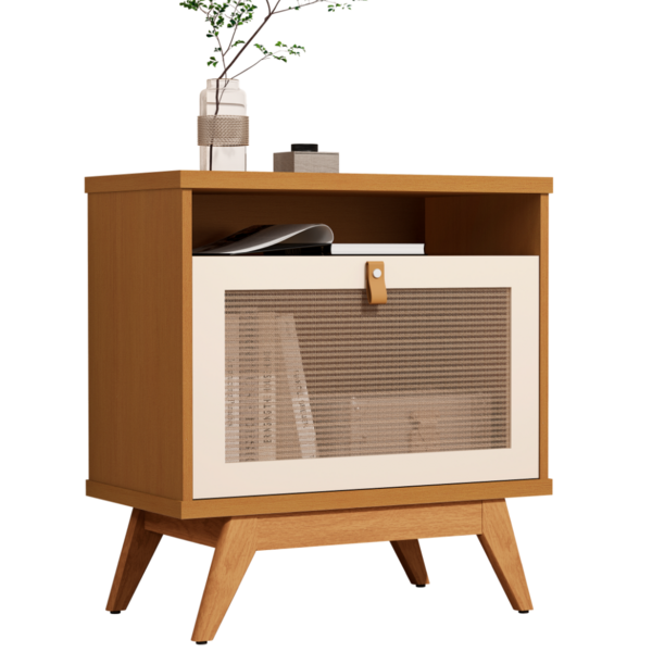 Mesa De Cabeceira Camu 1nicho 1porta Puxador Couro – Nature