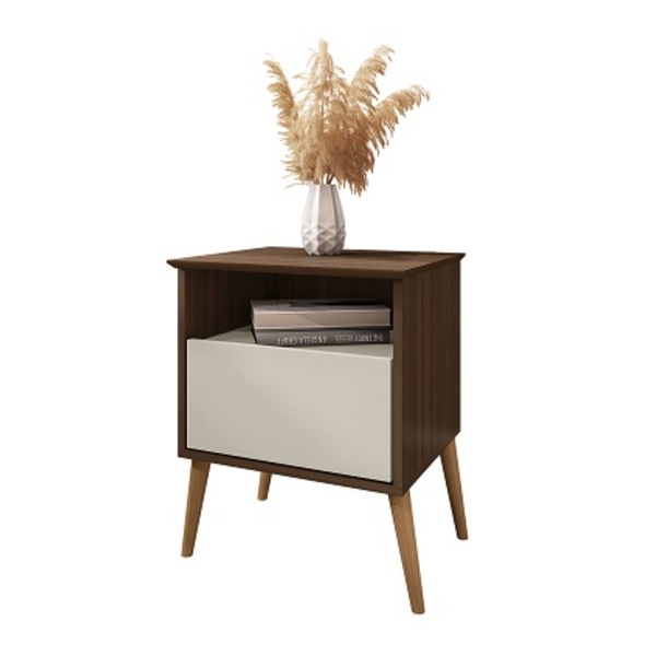 Mesa De Cabeceira Cancun Nogal/off White - Bechara Móveis