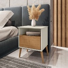 Mesa De Cabeceira Cancun Off White/naturalle – Bechara Móveis