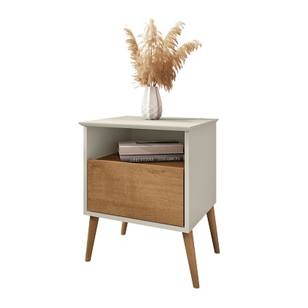 Mesa De Cabeceira Cancun Off White/naturalle – Bechara Móveis