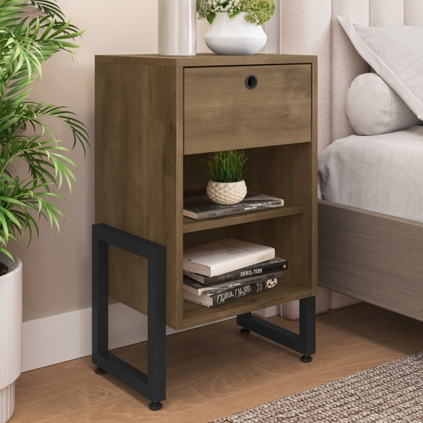 Mesa De Cabeceira Carter Com Gaveta Castanho Preto