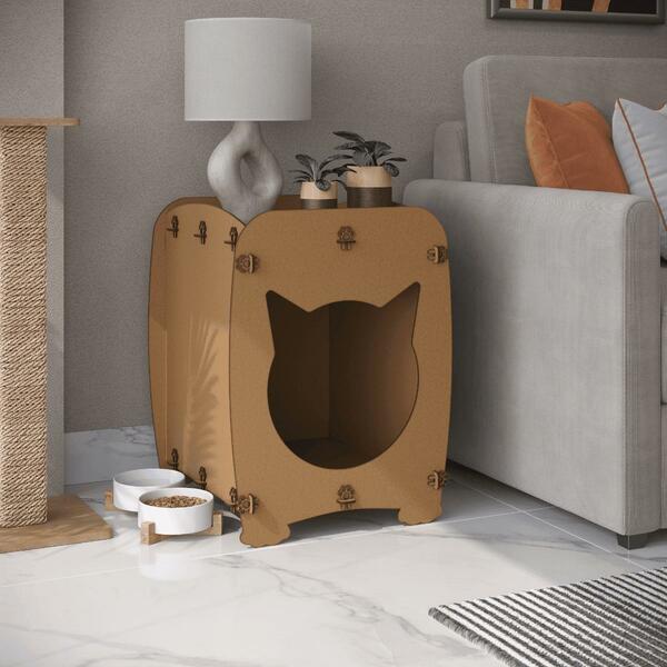 Mesa De Cabeceira Casinha Pet Gato Cat Mdf Natural