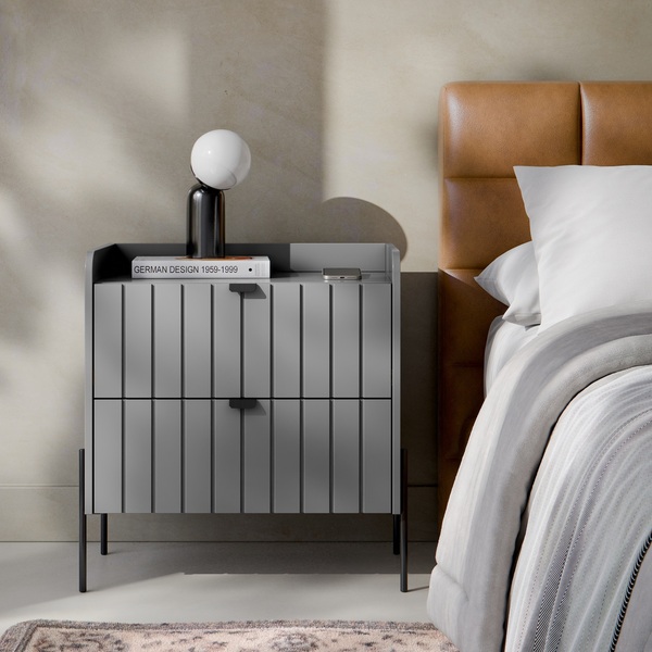 Mesa De Cabeceira Cinza Mdf Moriah 60cm Com Gaveta E Corrediç