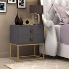 Mesa De Cabeceira Cinza Unic Base De Ferro Dourado