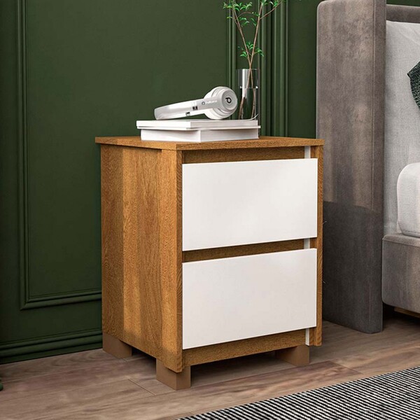 Mesa De Cabeceira Coimbra 2 Gavetas Freijo/off White - Polito