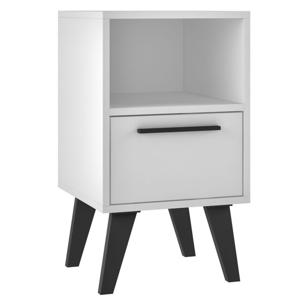 Mesa De Cabeceira Com 01 Gaveta Pés De Madeira Cain B03 Branc