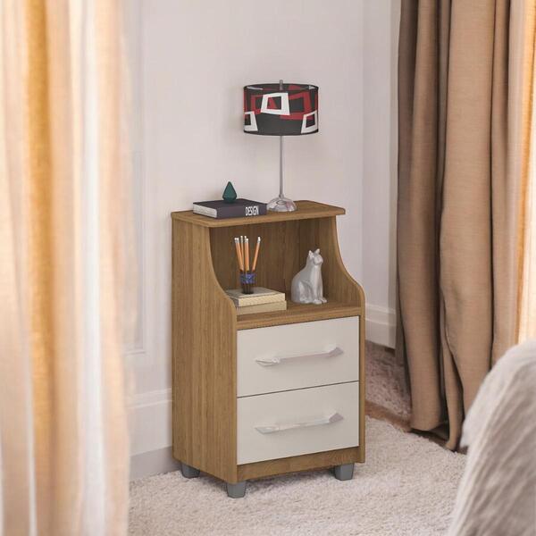 Mesa De Cabeceira Com 02 Gavetas Quebéc Freijó E Off White