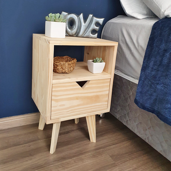 Mesa De Cabeceira Com 1 Gav Em Madeira - Natural