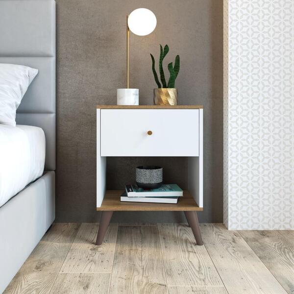 Mesa De Cabeceira Com 1 Gaveta E 1 Nicho Branco Mel
