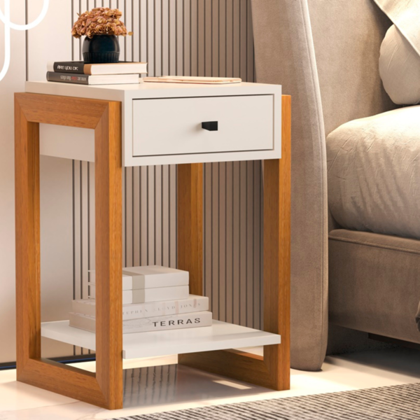 Mesa De Cabeceira Com 1 Gaveta Mexico Perola Brilho