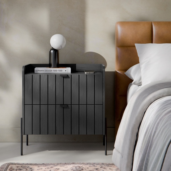 Mesa De Cabeceira Com 2 Gavetas Detalhe Laqueados Moriah 60cm