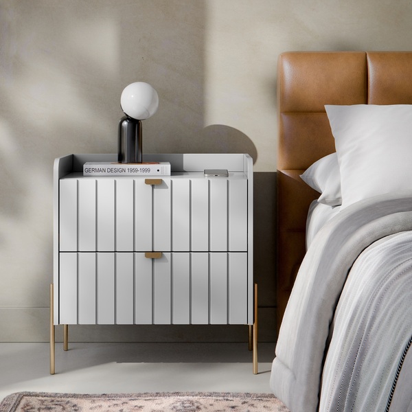 Mesa De Cabeceira Com 2 Gavetas Detalhe Laqueados Moriah 60cm