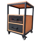 Mesa De Cabeceira Com 2 Gavetas E 4 Rodízios - Ferro E Madeir