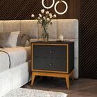 Mesa De Cabeceira Com 2 Gavetas Pés Em Madeira Maciça 58cm Ar