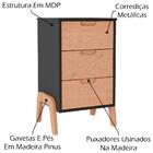 Mesa De Cabeceira Com 3 Gavetas Bf1002 Grafite Pinus Hec