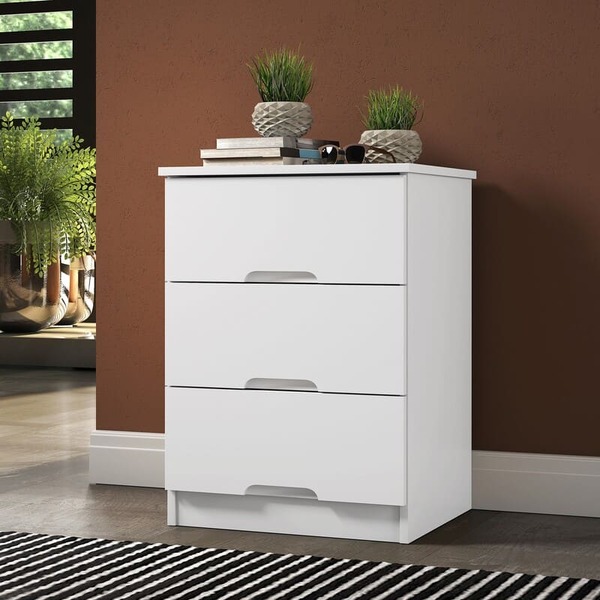 Mesa De Cabeceira Com 3 Gavetas - Londres-branco - Móveis Eur