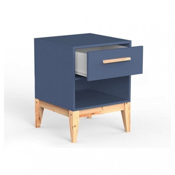 Mesa De Cabeceira Com Gaveta Pine Espresso Móveis Azul Petról