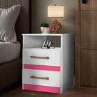 Mesa De Cabeceira Com Nicho 2 Gavetas Branco E Rosa Cuca Shop