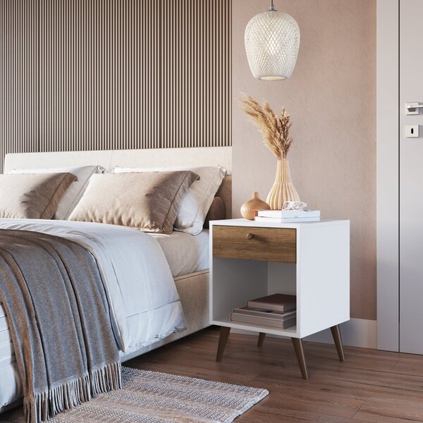 Mesa De Cabeceira Com Uma Gaveta 40cm - Mc400bm Branco/mel