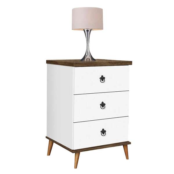 Mesa De Cabeceira Creta 3 Gv Retrô Branca Amêndoa